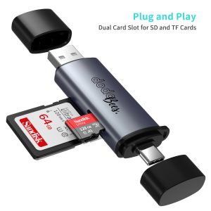 Dodobees 923S 2 in-1 Alüminyum Gövdeli Type-C/USB3.0 Kart Okuyucu Aynı Anda 2 Kart Birden Okuma