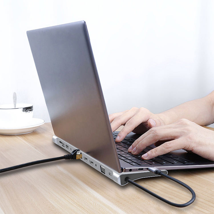 Dodobees 9212S 12 in-1 Alüminyum Type-C HUB USB-C Şarj Girişi 2*HDMI + 1*VGA + 2*USB-A 3.0 + 1*USB-A 2.0 1*USB-C 3.0 + 1*3.5MM Aux + 1*Kart Okuyucu - Görsel 10