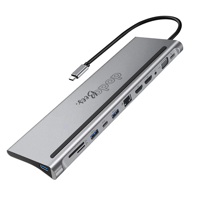 Dodobees 9212S 12 in-1 Alüminyum Type-C HUB USB-C Şarj Girişi 2*HDMI + 1*VGA + 2*USB-A 3.0 + 1*USB-A 2.0 1*USB-C 3.0 + 1*3.5MM Aux + 1*Kart Okuyucu - Görsel 4